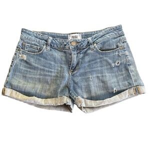 PAIGE Distressed Denim Shorts Raw Hem Folded Size 28